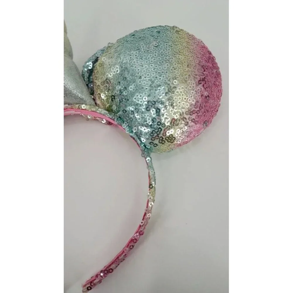Disney Parks Minnie Mouse Unicorn Ears Pastel Rainbow Sequin Horn Bow